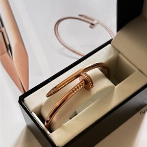 Elegant Rose Gold-Tone Open Bangle Bracelet with “diamonds”